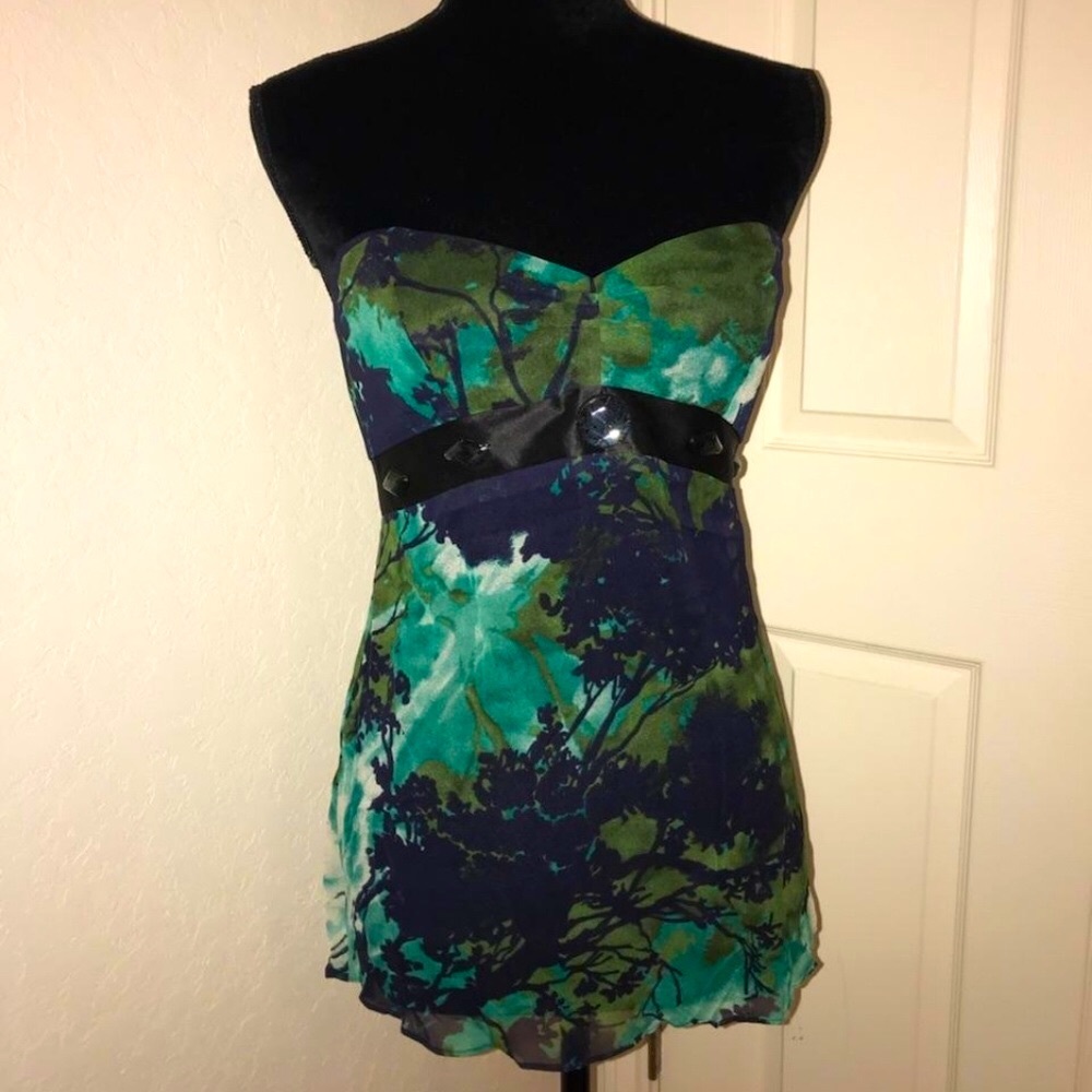 Guess Marciano Silk Blouse green/navy floral S/P